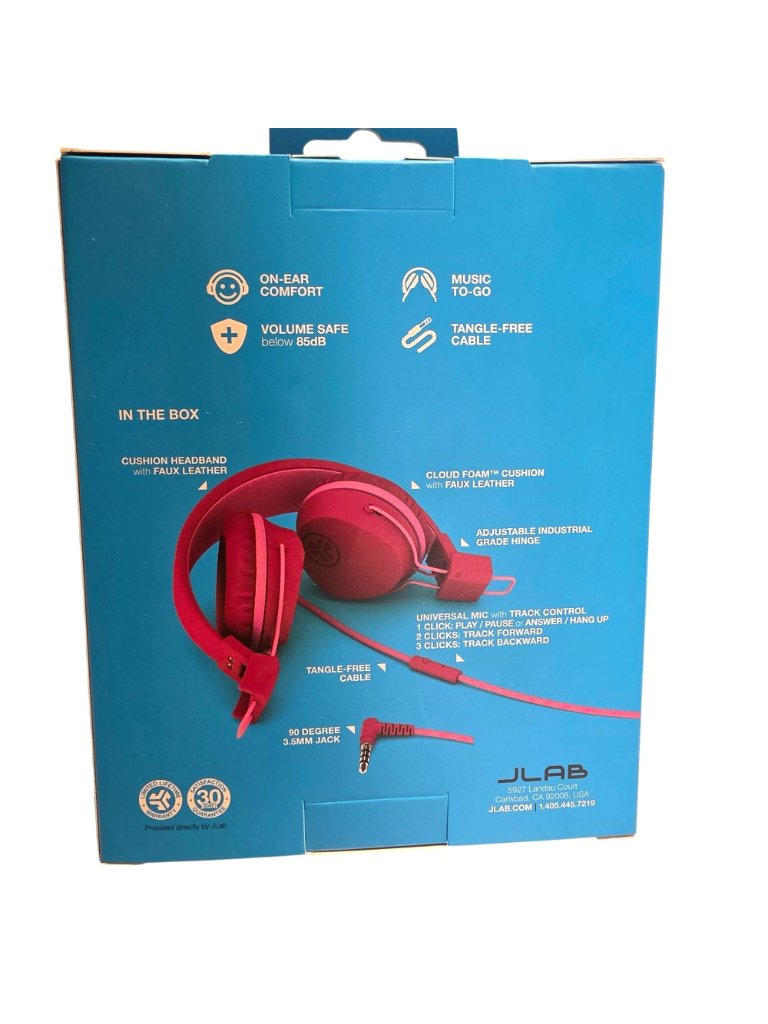 Jlab Jbuddies Kids Wired On Ear Folding Headphones Dark Pink Mic Ages 6+ New — image 2 of 2